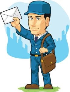 mail carrier holding up envelope